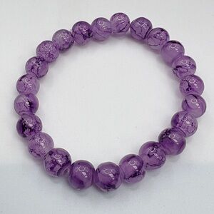 Amethyst 8mm Glass Beaded Bracelet NWT